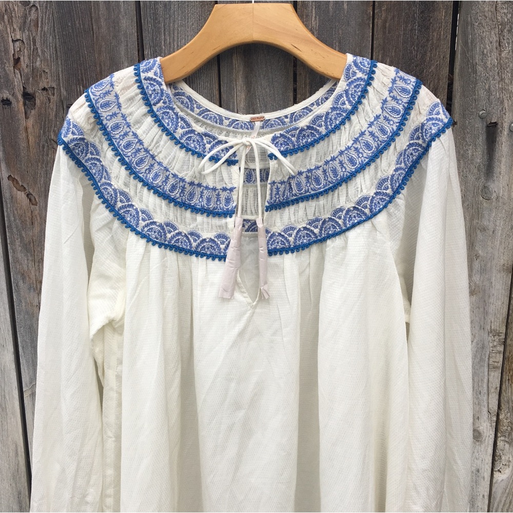 NWT Free People Erin Embroidered Mini Dress Cotton Viscose Ivory Combo L - Picture 3 of 16